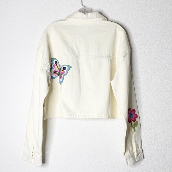 Pacsun Optimistic Off White Cropped Shacket Denim Jean Jacket New Size M - Picture 2 of 10